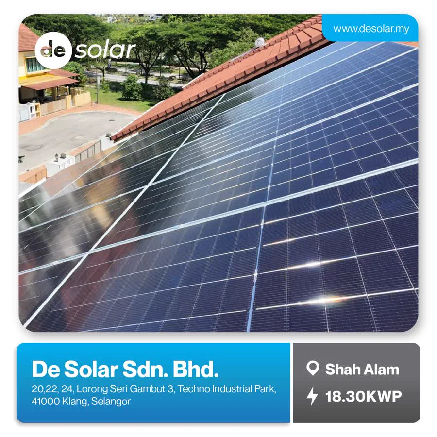 Sistem solar rumah 18.30 kWp yang disiapkan De Solar di Shah Alam